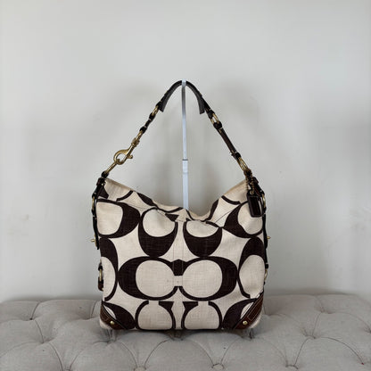 Coach Carly Beige Linen Large Shoulder Bag A0773-10795