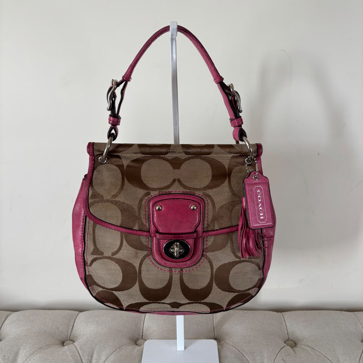 Coach Legacy Pink Leather & Beige Monogram Handbag E1276-19034