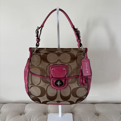 Coach Legacy Pink Leather & Beige Monogram Handbag E1276-19034