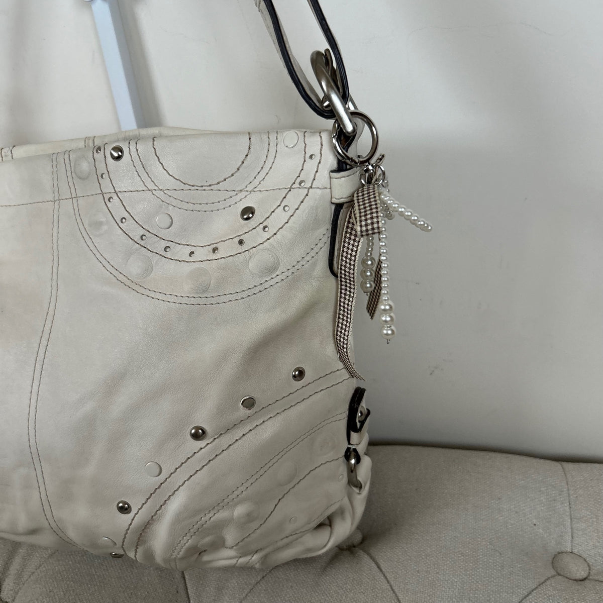 Coach Convertible White Studded Leather Crossbody Shoulder Bag M1069-F16178