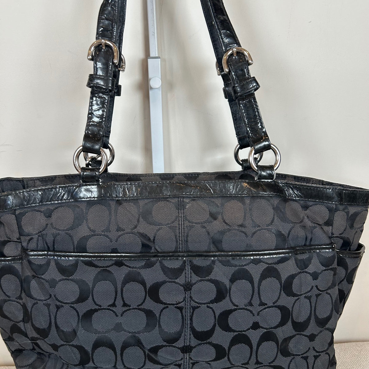 Coach Black Monogram East-West Tote Shoulder Bag J1160-F17726