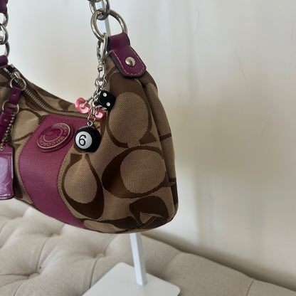 Coach Brown Monogram Pink Stripe Shoulder Bag A1305-F19218