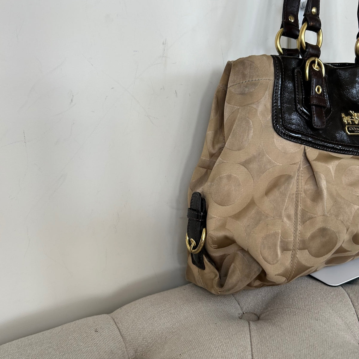 Coach Ashley Beige Signature Monogram 3 Compartment Shoulder Bag K0982-14578