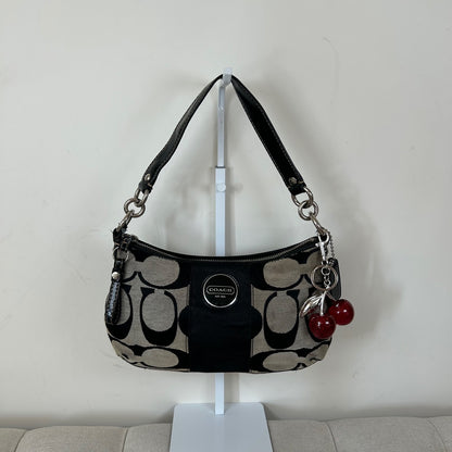 Coach Black Monogram Signature Stripe Mini Shoulder Bag B1175-F17439
