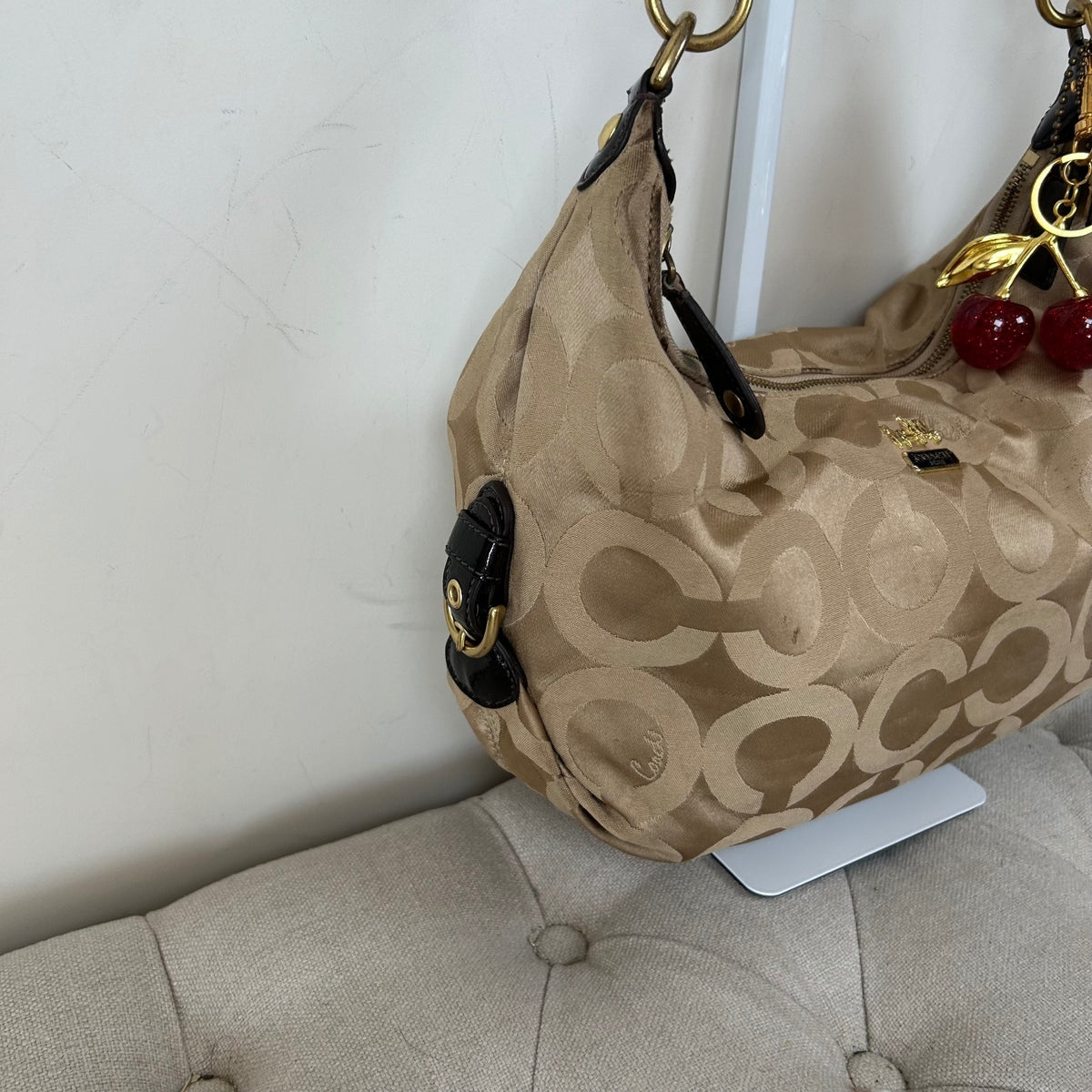 Coach Brown Beige Monogram Convertible Hobo Shoulder Bag H1169-18801M