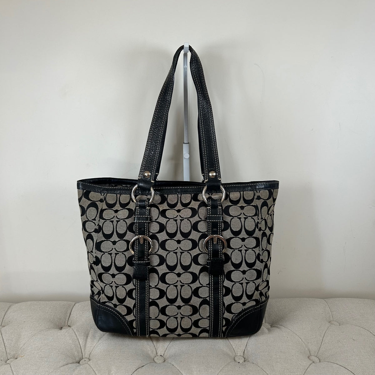 Coach Black Monogram Satchel Tote Shoulder Bag D0749-10987