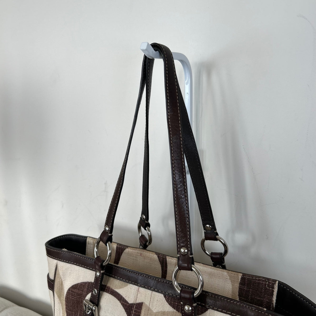 RARE Coach Beige & Brown Monogram Gallery Tote Shoulder Bag G0973-F13810