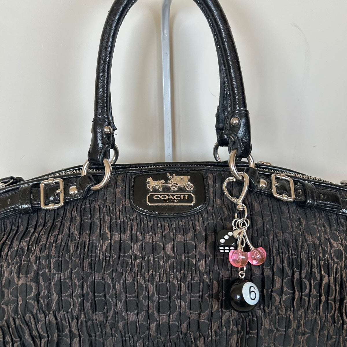 Coach Ashley Mini Black Ruffled Monogram Handbag J1182-18886