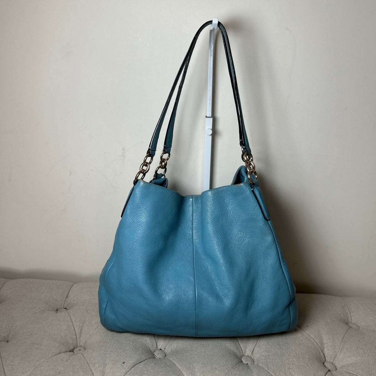 Coach Baby Blue Leather 3 Compartment Shoulder Bag Handbag Purse