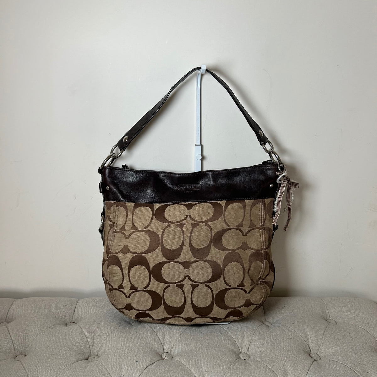 Coach Zoe Brown Signature Monogram Large Shoulder Bag A1093-F14709