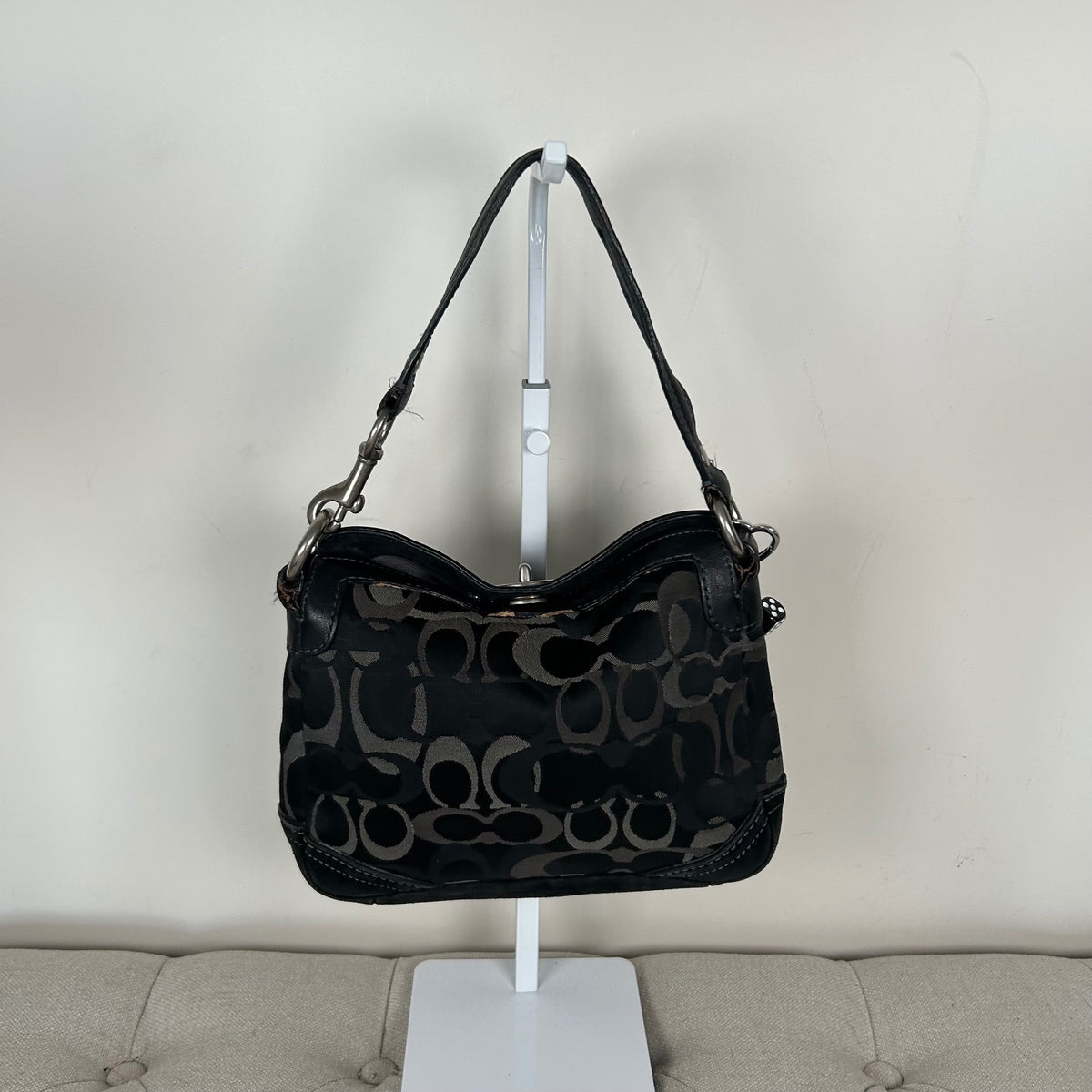 Coach Black and Grey Optic Monogram Mini Shoulder Bag D06J-10141