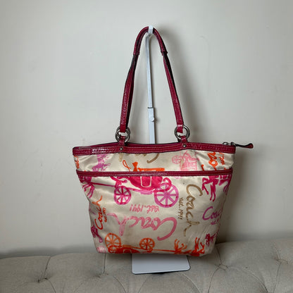 Coach White Pink Sateen Tote Shoulder Bag A1067-F14892