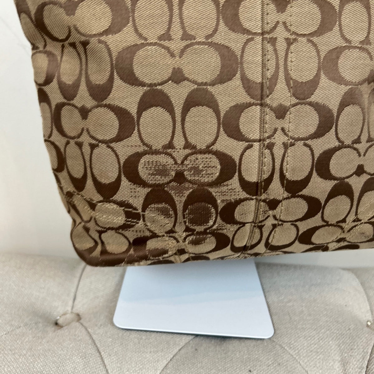 Coach Brown Monogram Tote Shoulder Bag with Leather Detail D1049-F15664