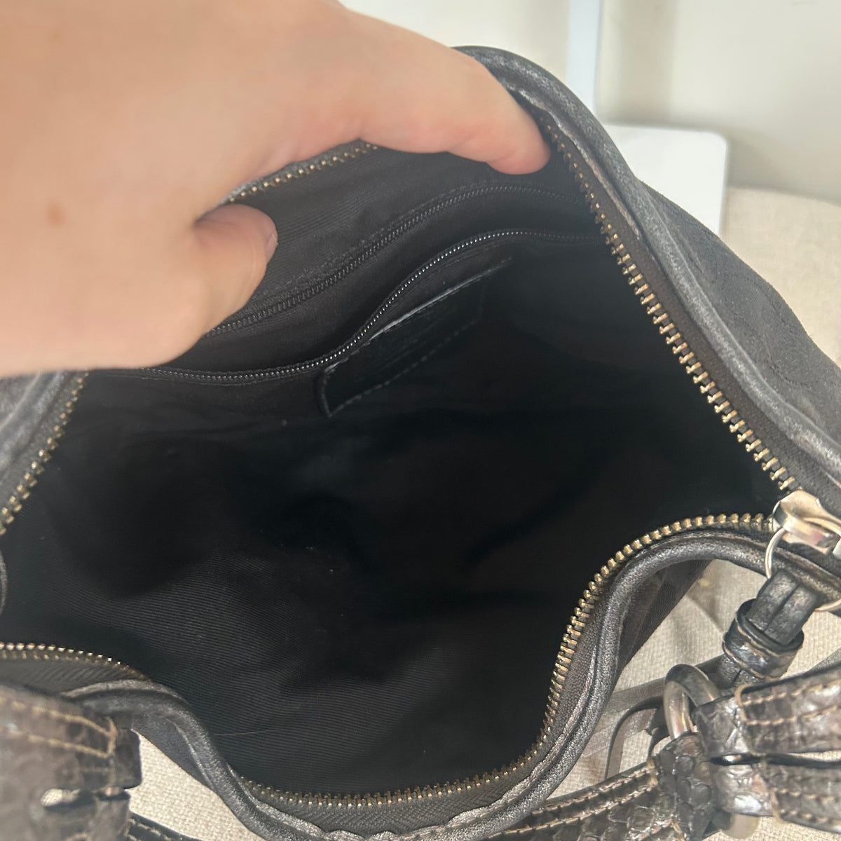 Coach Black Monogram Soho Hobo Shoulder Bag Metallic Snakeskin Strap F05Q-8K35