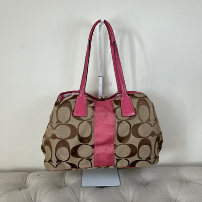 Coach Beige Pink Stripe 3 Compartment Kisslock Shoulder Bag B1171-F17424