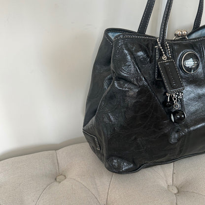 Coach Black Patent 3 Compartment Shoulder Bag Kisslock Middle E1182-F15653