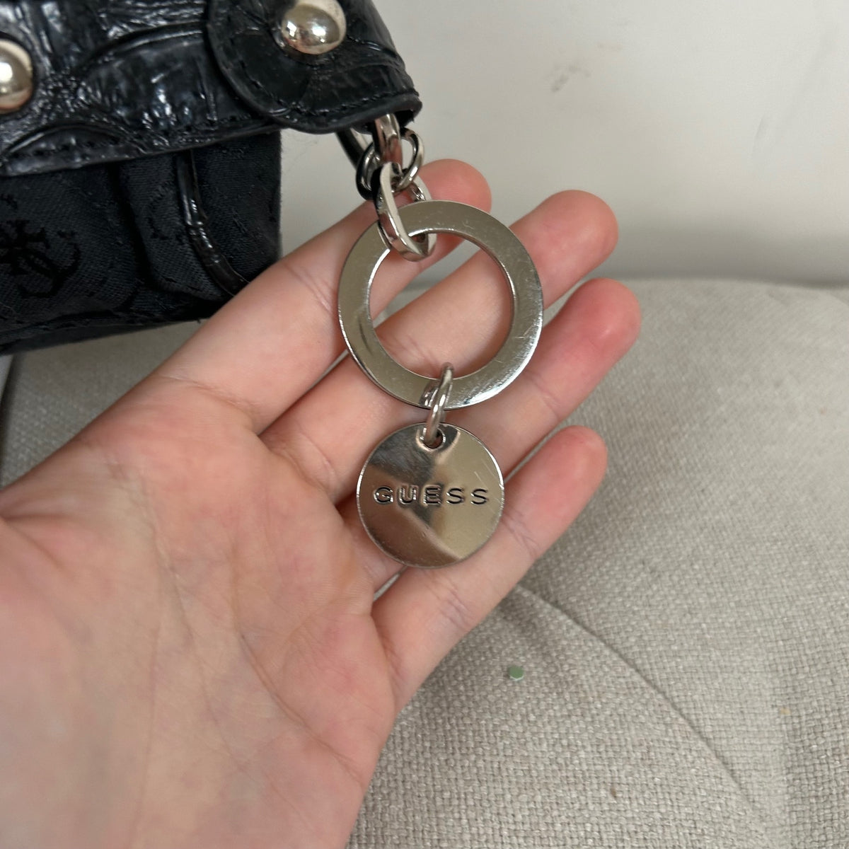 Guess Black Monogram Studded Mini Shoulder Bag