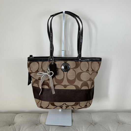 Coach Brown Signature Monogram Stripe Tote Shoulder Bag J1205-F19046
