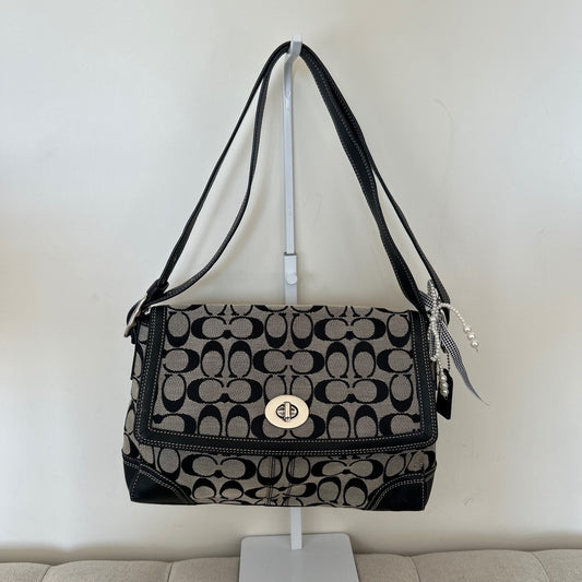 Coach Hampton Black Signature Monogram Shoulder Bag H0967-F13972