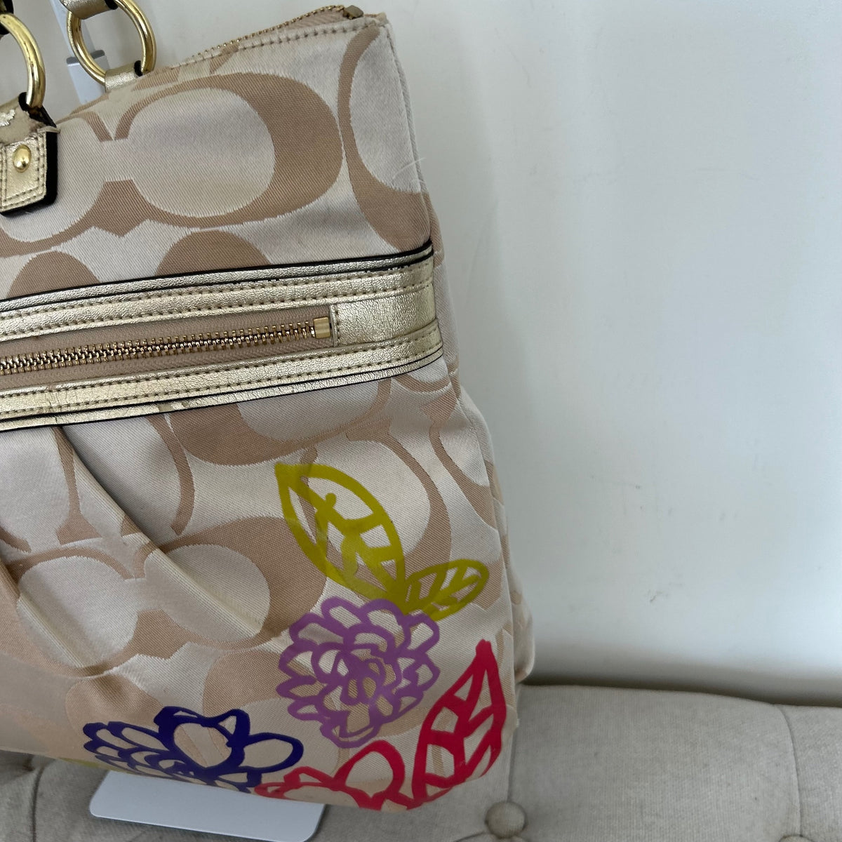 Coach Poppy Beige Flower Detail Shoulder Bag K1259-F20794