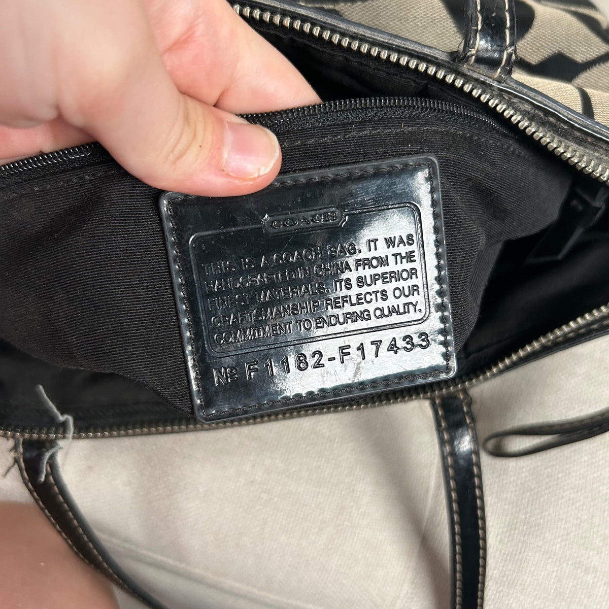 Coach Black Signature Stripe Monogram Tote Shoulder Bag F1182-F17433