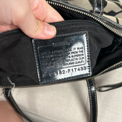 Coach Black Signature Stripe Monogram Tote Shoulder Bag F1182-F17433