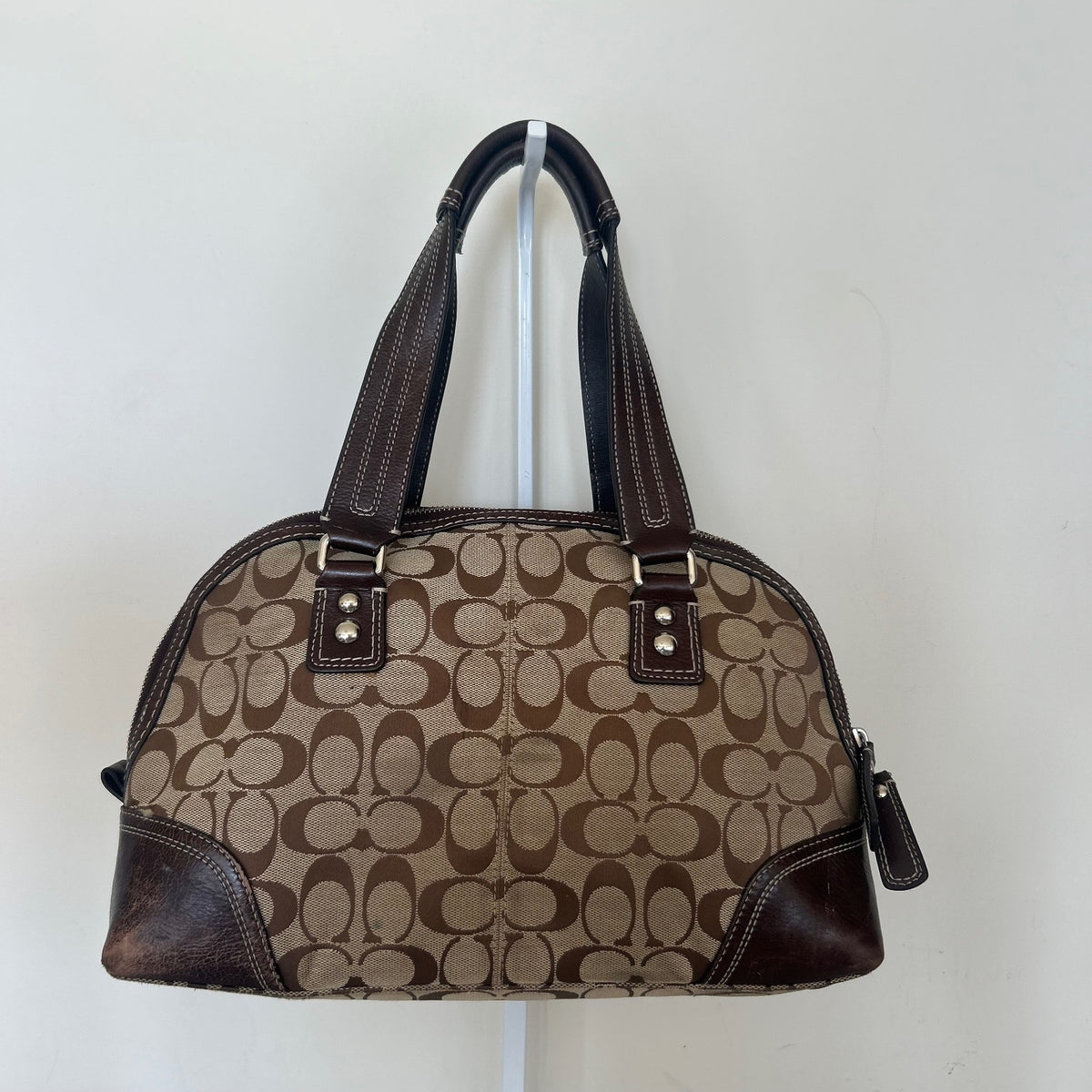 Coach Hampton Brown Signature Monogram Shoulder Bag Handbag Purse L1079-F13977