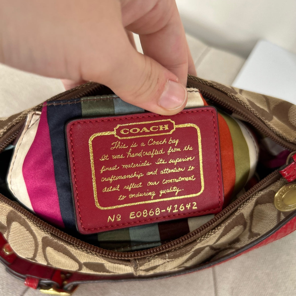 Coach Brown Mini Legacy Clutch Shoulder Bag with Red Stripe E0868-41642