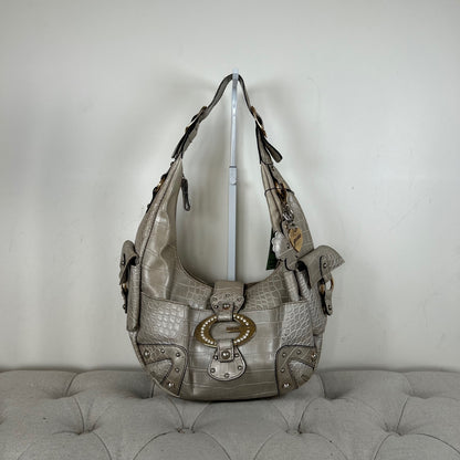 Vintage Y2K Guess Silver Snakeskin Patent Leather Hobo Shoulder Bag