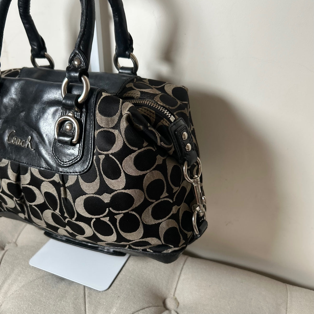 Coach Ashley Black Signature Monogram Convertible Shoulder Bag M1182-F15443