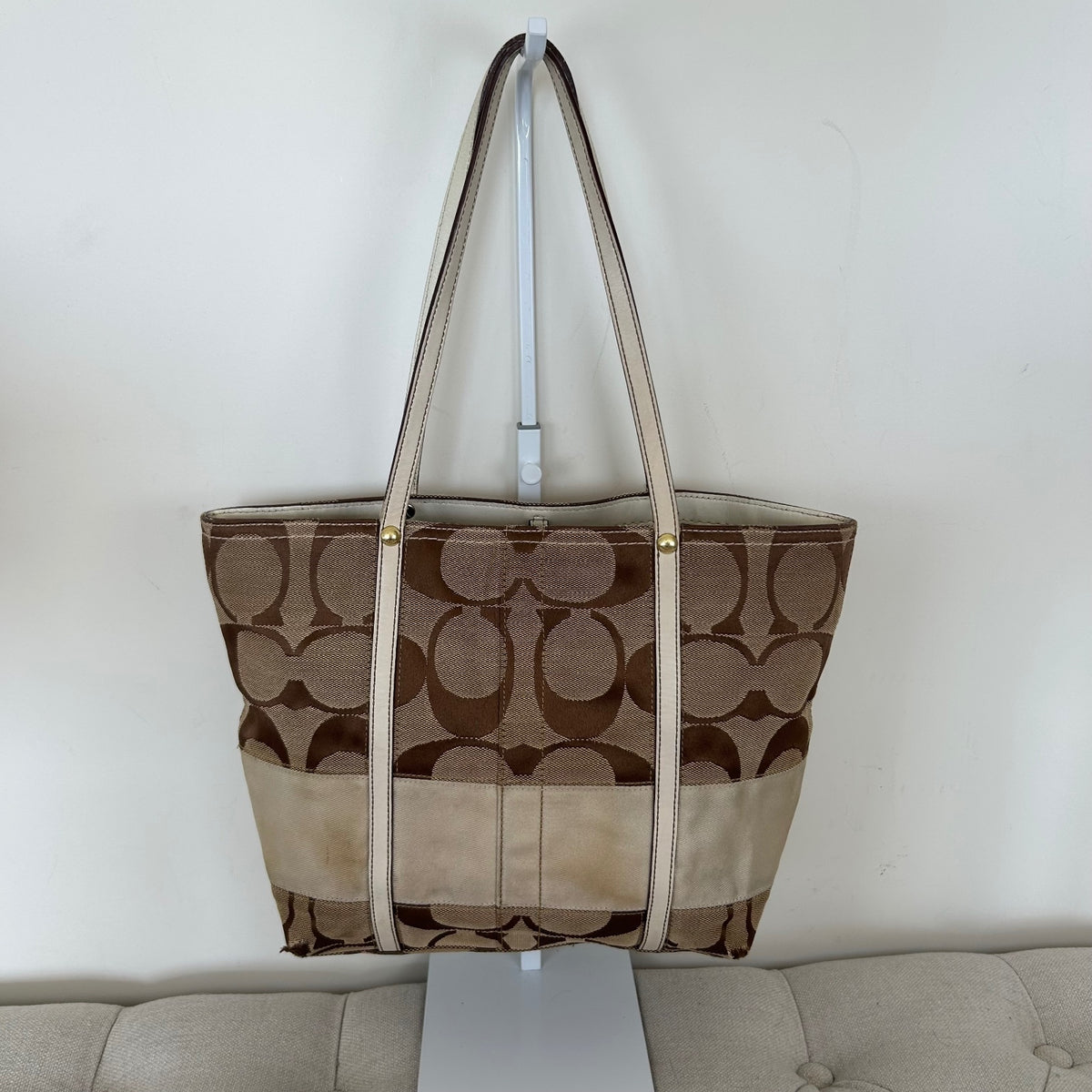 Coach Brown Monogram White Stripe Signature Canvas Shoulder Bag C0768-11098