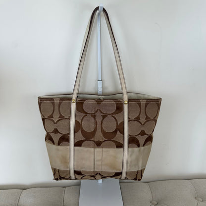 Coach Brown Monogram White Stripe Signature Canvas Shoulder Bag C0768-11098