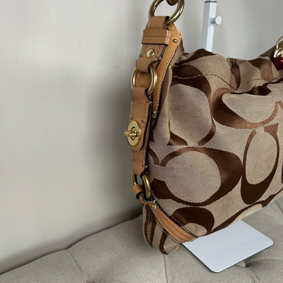 Coach Brown Signature Monogram Canvas Medium Carly Shoulder Bag J0749-11648