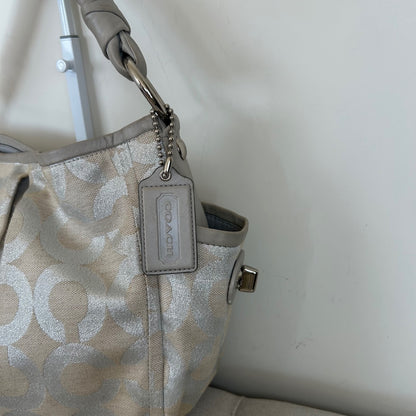Coach Beige and Silver Pleated Parker Hobo Shoulder Bag L0882-13508