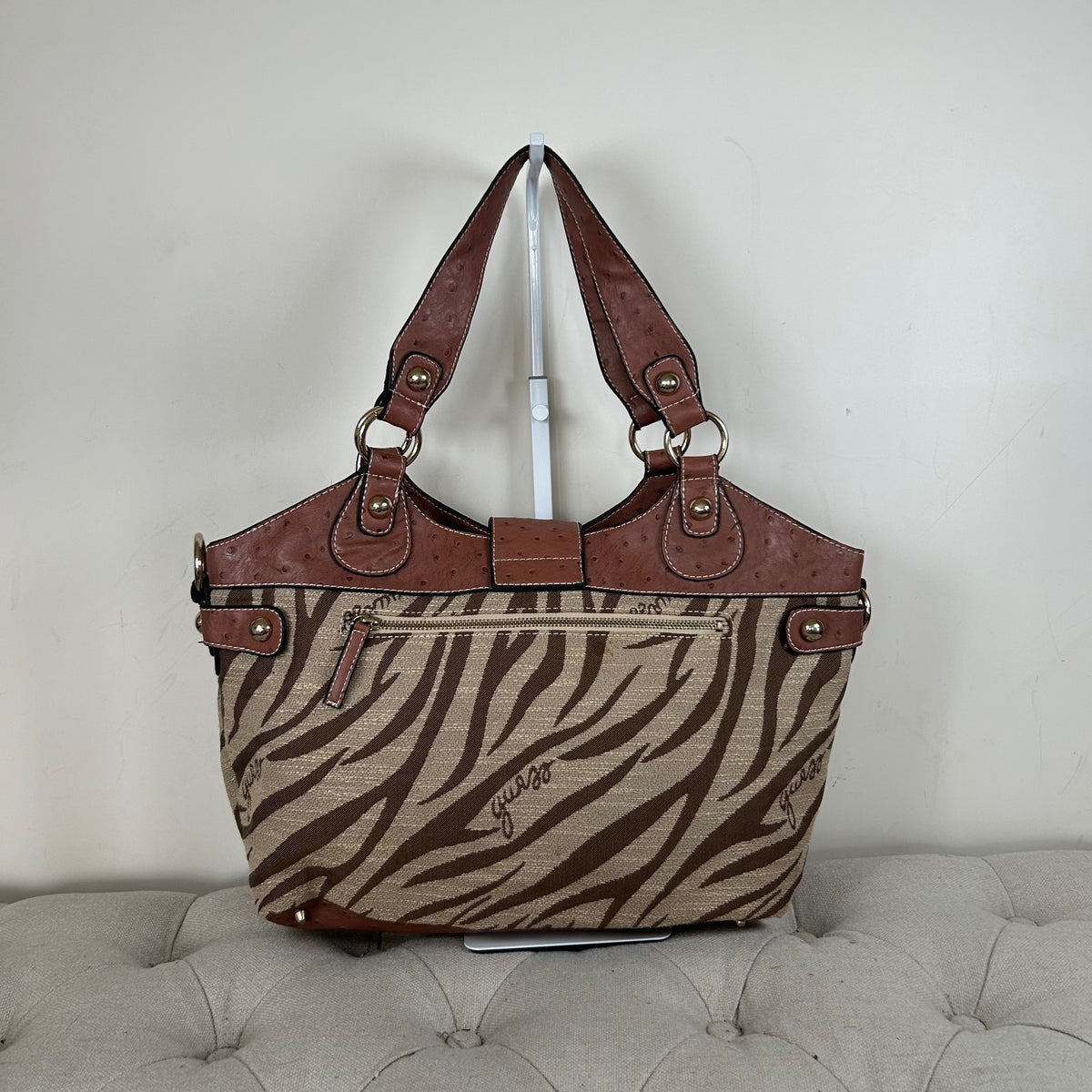 RARE Vintage Guess Brown Zebra Print Large Handbag