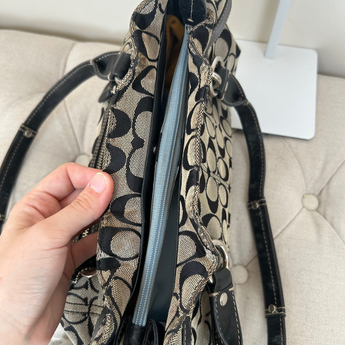 Coach Penelope Black Monogram 3 Compartment Shoulder Bag C1026-F14696