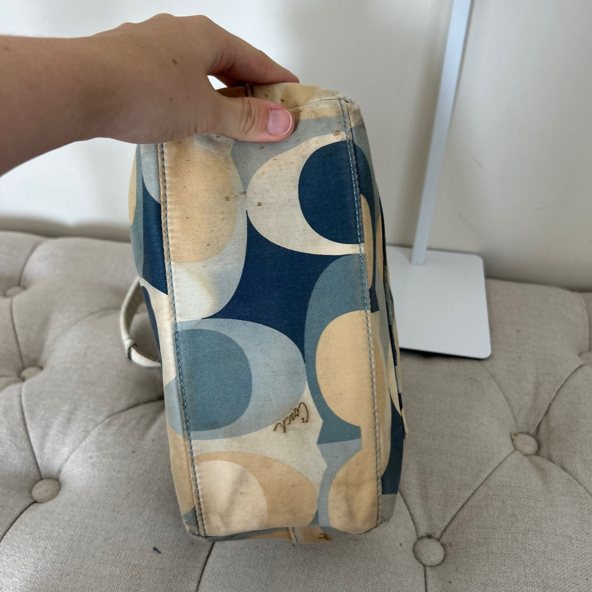 Coach Blue and Beige Monogram Slouch Shoulder Bag L0726-11955