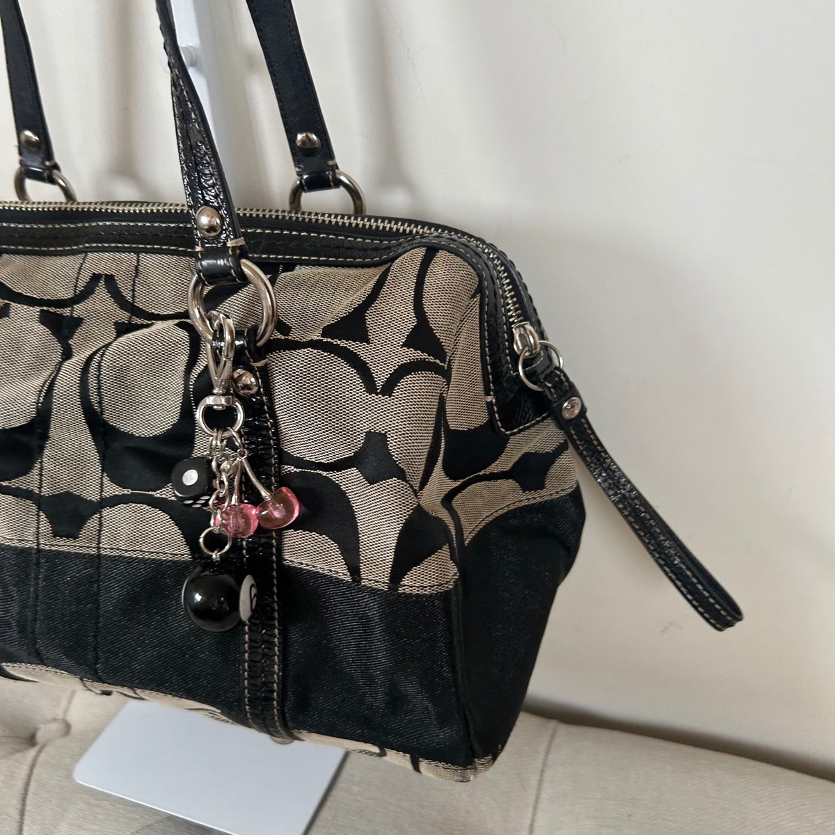 Coach Black Signature Monogram Stripe Tote Shoulder Bag M0926-F13551