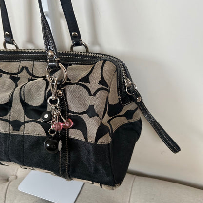 Coach Black Signature Monogram Stripe Tote Shoulder Bag M0926-F13551