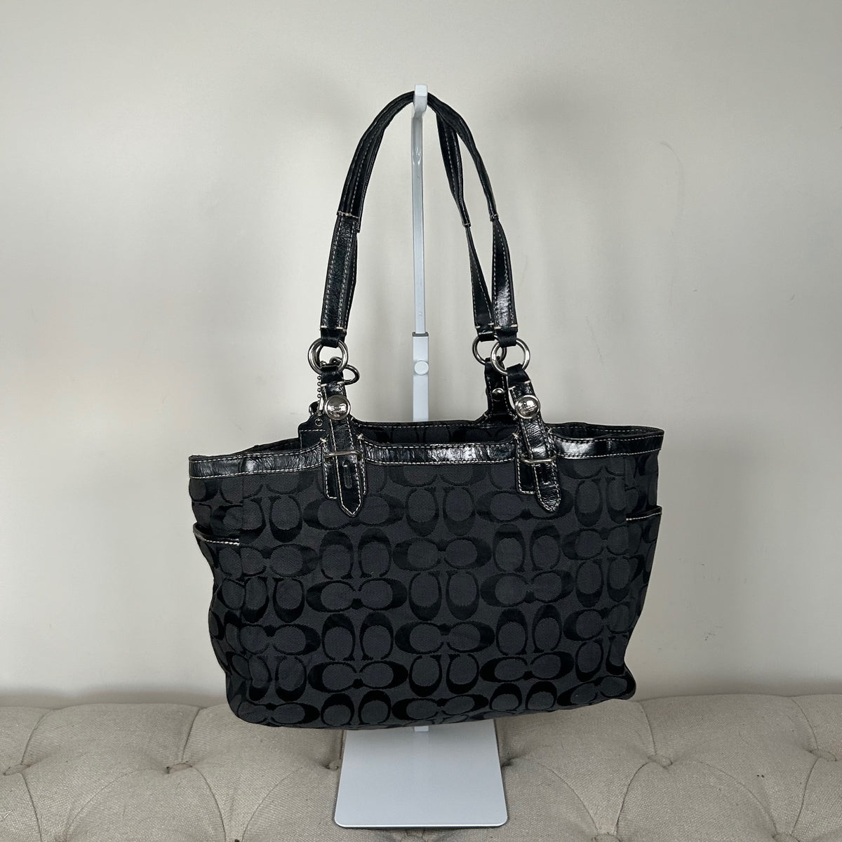 Coach Black Signature Monogram Jacquard East/West Tote Shoulder Bag C1076-F15146