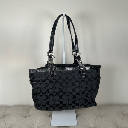 Coach Black Signature Monogram Jacquard East/West Tote Shoulder Bag C1076-F15146