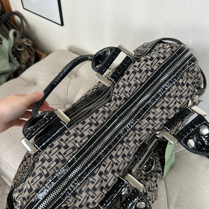 Vintage Y2K Guess Large Black Monogram Handbag Silver G