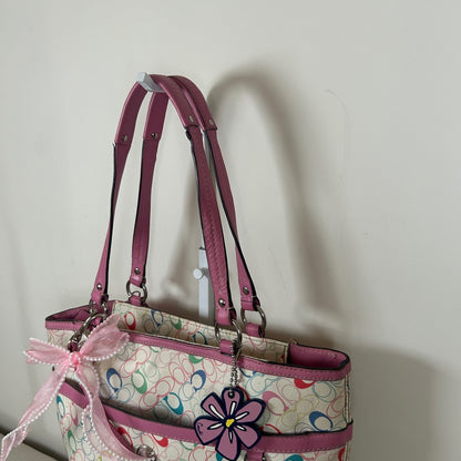 Coach Leather Colourful Tote Shoulder Bag with Charms & Purse Pink M1075-F16874