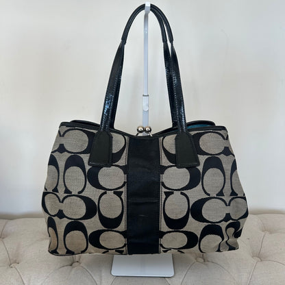 Coach Black Signature Monogram 3 Compartment Shoulder Bag Kisslock H0969-F13533