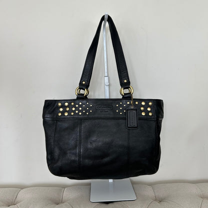 Coach Black Leather Gold Studded Shoulder Bag Handbag Purse F1094-F15235