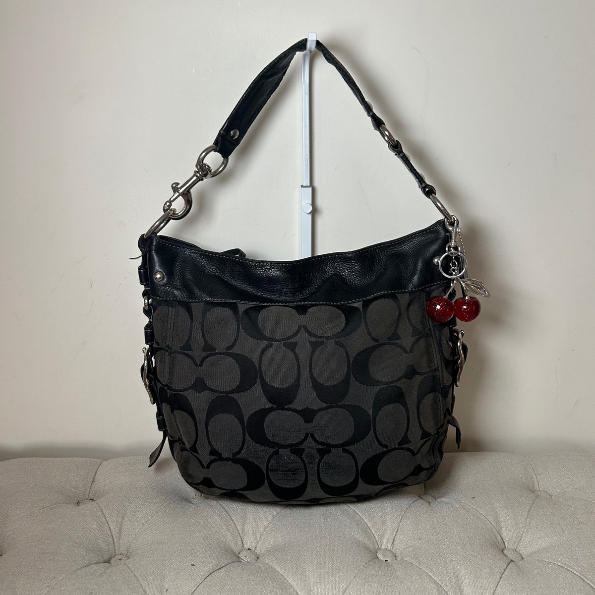 Coach Zoe Black Signature Monogram Large Shoulder Bag G0932-F12674