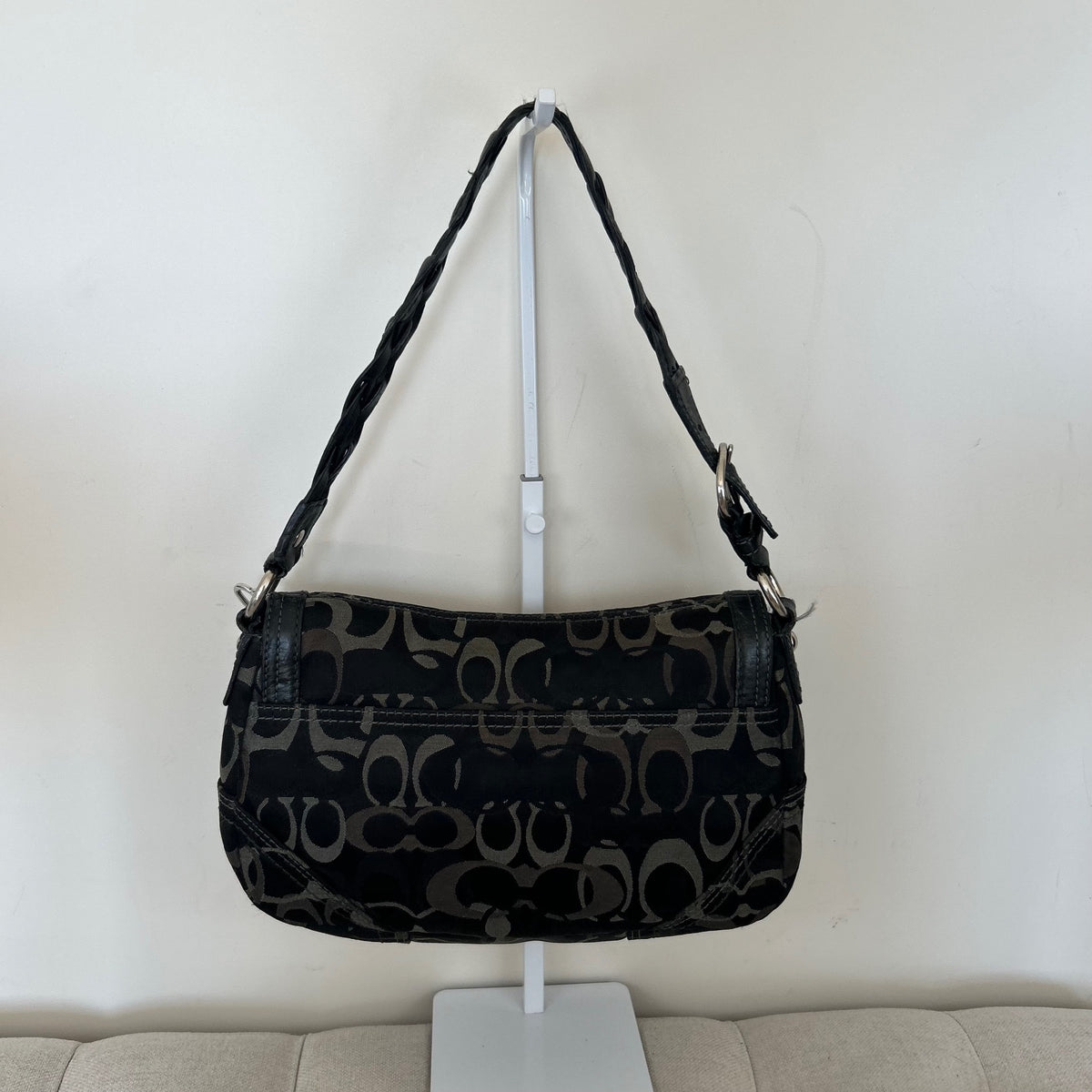 Coach Black Grey Signature Monogram Turnlock Shoulder Bag C0769-10993