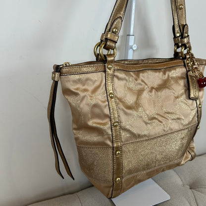 Coach Signature Stripe Studded Gold Monogram Shoulder Bag F0873-12905