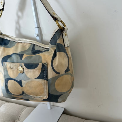 Coach Blue and Beige Monogram Slouch Shoulder Bag L0726-11955