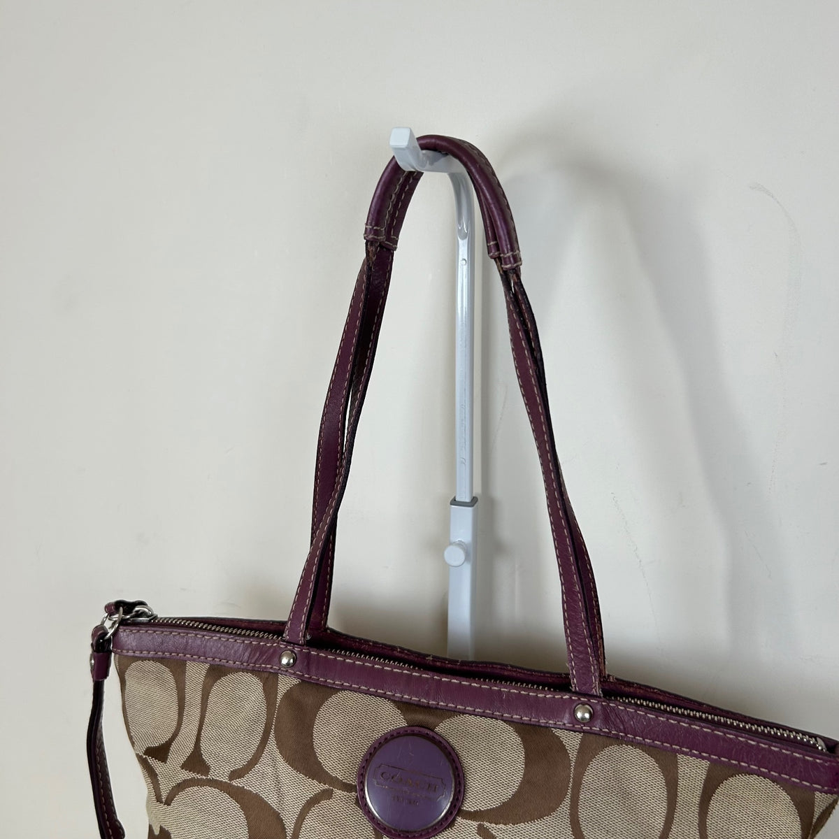 Coach Signature Monogram Purple Stripe Tote Shoulder Bag E1020-F15112